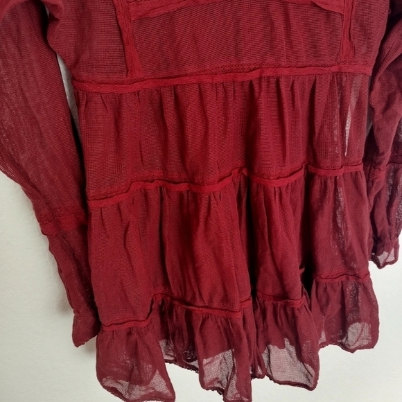 Free People Berlin Mini Dress Burgundy Rust Gauze sz Xs - Picture 4 of 10